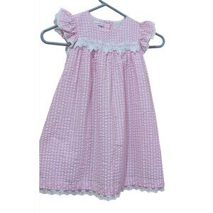 Bonnie Jean Toddler Girls Pink Gingham Dress W/ Lace Trim 4T Short Sleeve